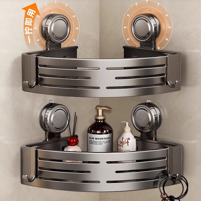 Bathroom Suction Cup Triangle Storage Rack, No-Drill Wall-Mounted Shelf for Bathroom Sink, Toiletries Storage and Organization