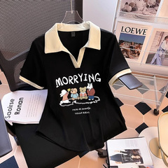 超大サイズ300斤の色氷糸太ったmm半袖tシャツ女性200斤夏のゆるい痩せた肉vネック上着