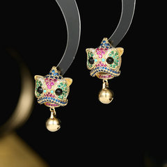 Creative Lion Dance Earrings with Sintered Stone Embroidery, Vintage Chinese Style, Personalized Design with Bell and Lion Head Accents