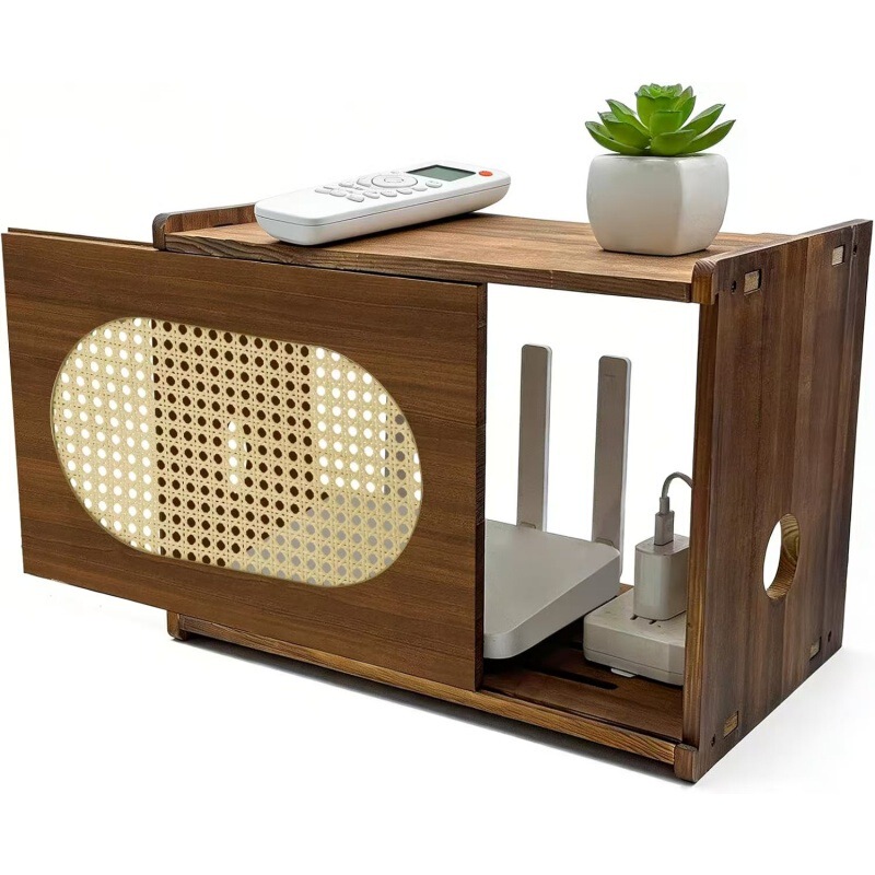 Solid wood router storage box, Wi-Fi modem, power strip, socket, and cable organizer, concealing box, set-top box, wall-mounted storage shelf