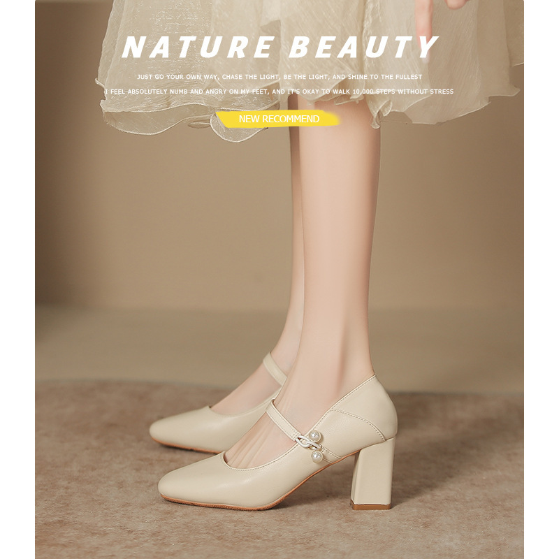 Square Heel High Heels plus size Plus Fat Widened Pearl Women's Shoes Commuter All-match Not Tired Small Size Women's Shoes Square Heel High Heels plus size Plus Fat Widened Pearl Women's Shoes Commuter All-match Not Tired Small Size Women's Shoes