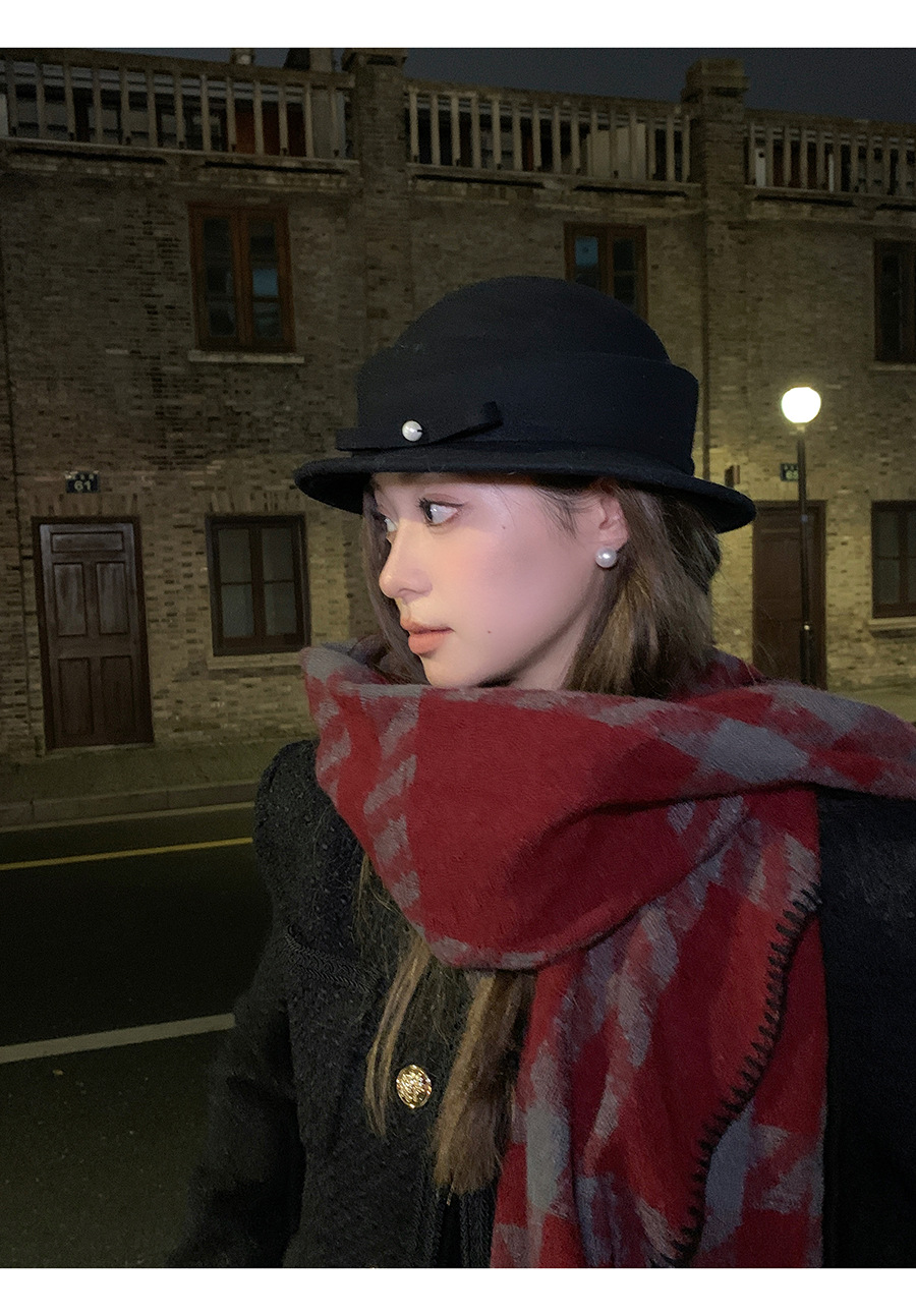 Damenhut aus Wolle mit Perlenschleife, Herbst- und Winter-Socialite-Mode, hochwertiger Fischerhut_voghion.com