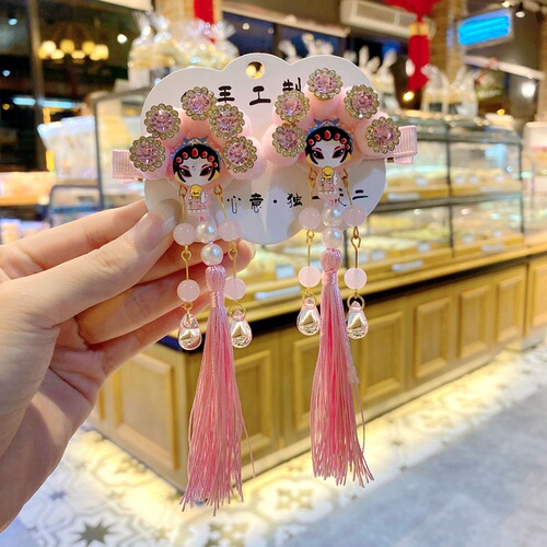 Children's ancient style headwear red New Year's outfit opera hair accessories festive accessories for girls children Tang suit hair clips and clips for the New Year