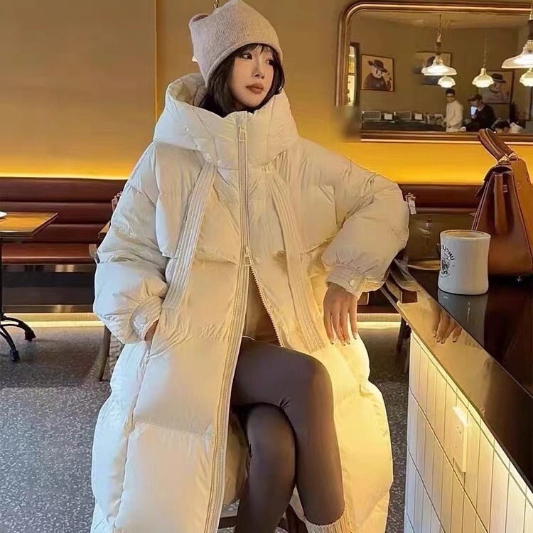 Korean Style Hooded Thickened down Jacket for Women, Loose Mid-Length Bread Coat, New Winter Fashion Over-The-Knee Coat