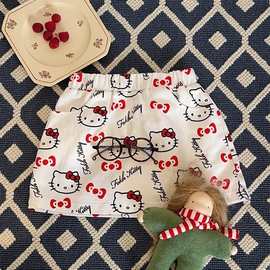 2026女童新款短裙女宝宝夏季满印KT猫卡通半身裙百搭洋气韩系童装