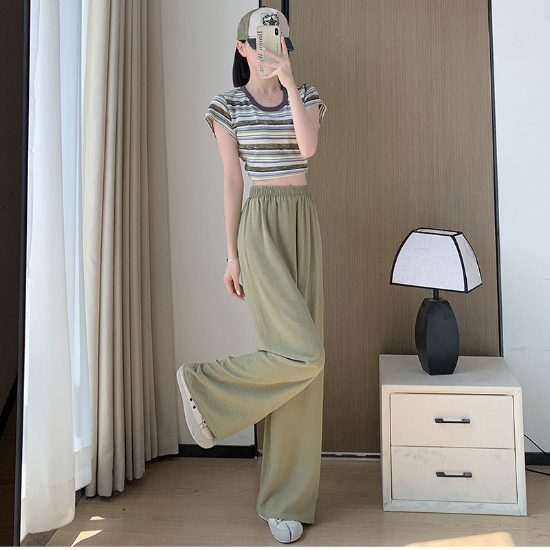 H348 通気性防蚊パンツ山本パンツ女性の薄いハイウエストドレープカジュアルストレートパンツ春と秋の怠惰なスタイルワイドレッグパンツ|undefined