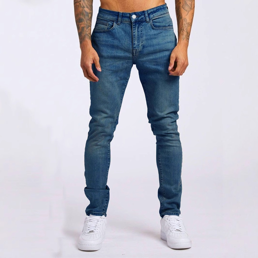 Cross-Border European And American Sale New Men's Jeans Ins Trend Slim Fit Denim Trousers_voghion.com