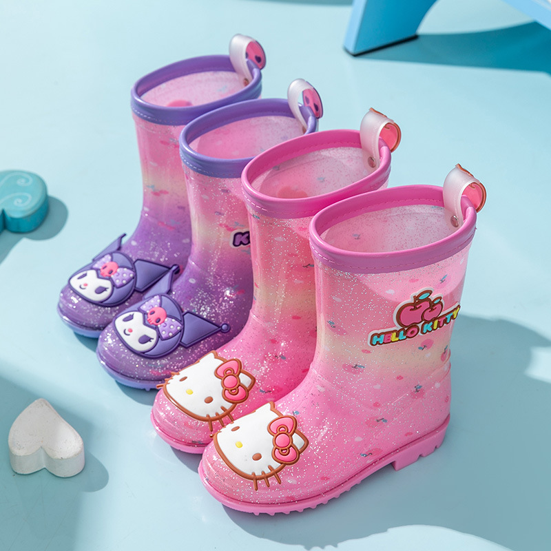 Sanrio Kuromi Kidsren's Crystal Rain Boots Cute Cartoon Kidsren's Rain Boots Mid-Tube Girls Kindergarten Waterproof Shoes