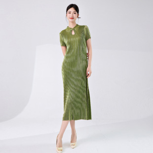 Improved Cheongsam Women's High-end Sense New Chinese Summer Short-sleeved Mid-length Slimming Daily Wear Miyake Dress