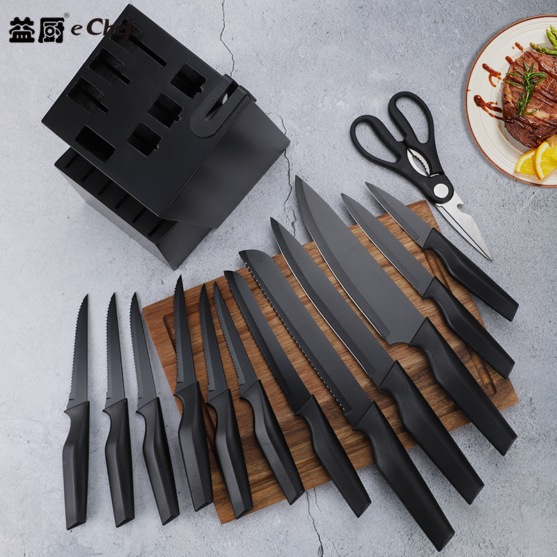 En stock comercio exterior de 14 piezas cuchillo conjunto juego de cocina cuchillo con cuchillo de madera maciza de almacenamiento de asiento cocina conjunto completo
