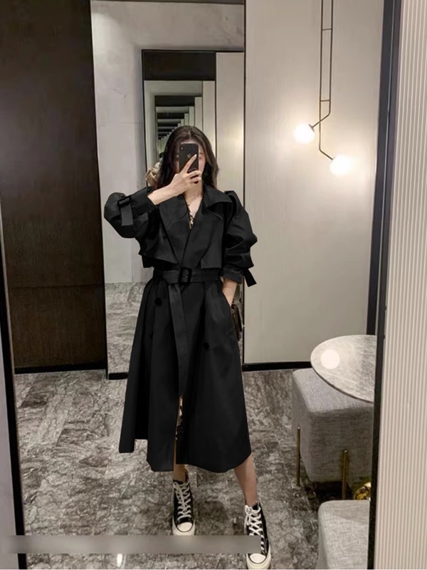 跨境军绿色短款风衣女2025春秋季新款英伦风韩系小个子修身风衣外|undefined