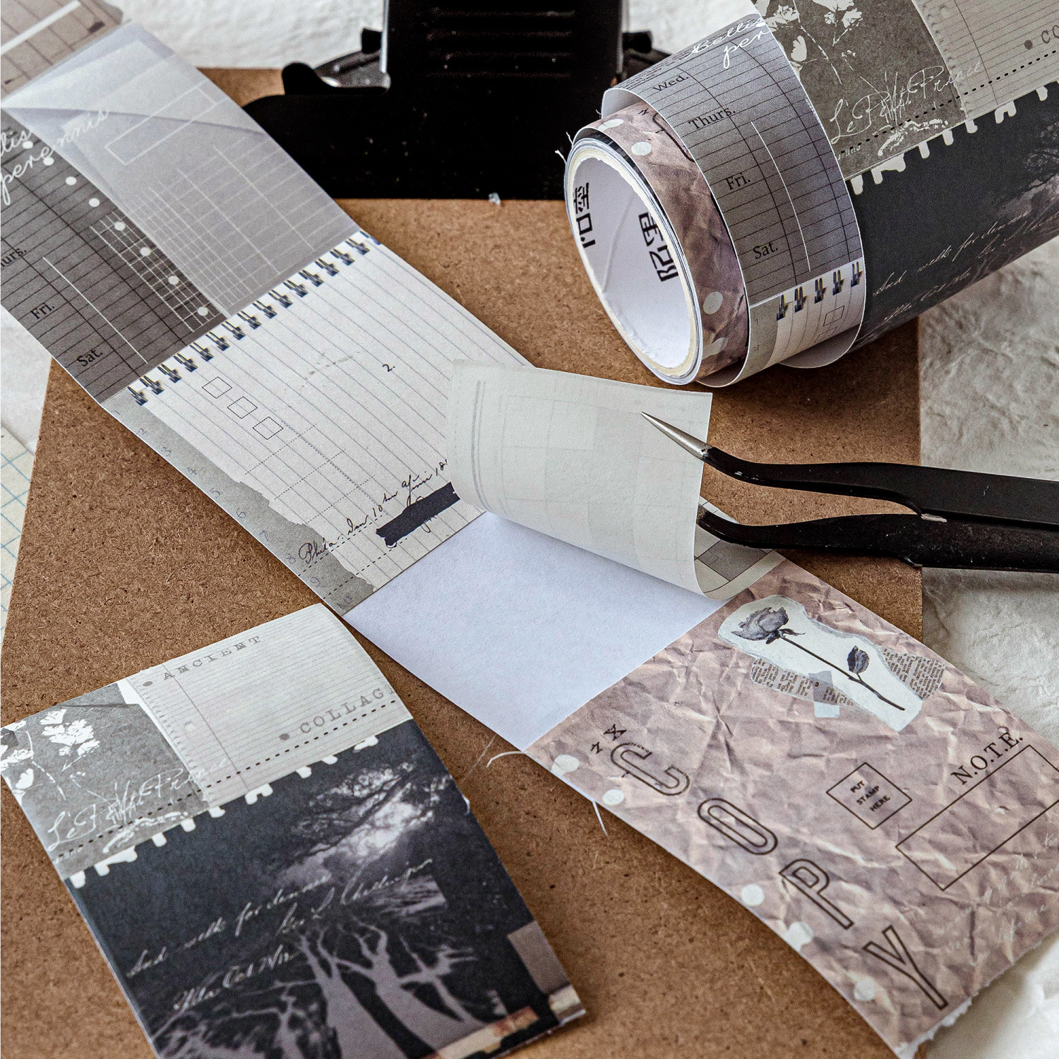 Mo tinta cinta adhesiva entre la serie de collage de papel retro puede escribir la matriz cortada a mano material decorativo 6 selecciones de collage