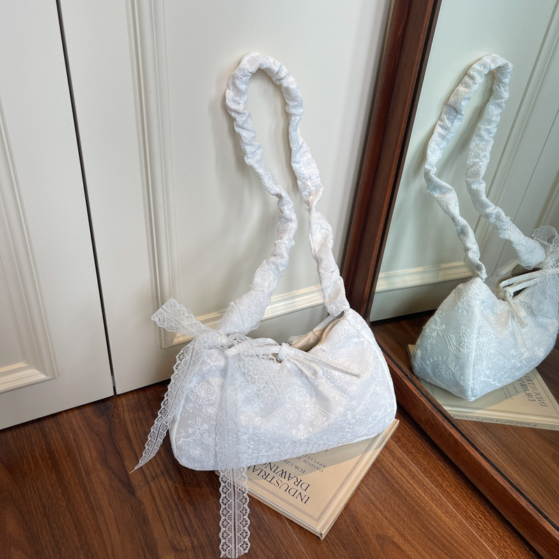 韩系ins风蕾丝蝴蝶结布包女2025新款大容量托特包通单肩勤斜挎包