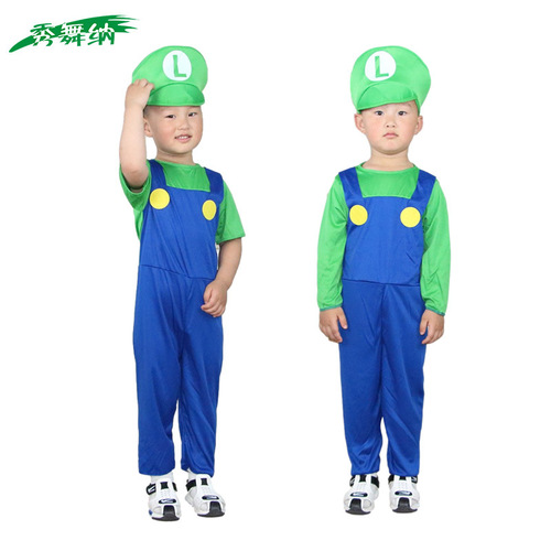 Halloween children's costume cosplay Mario and Luigi green and blue clothes for children, boys and girls, for the June 1st performance.