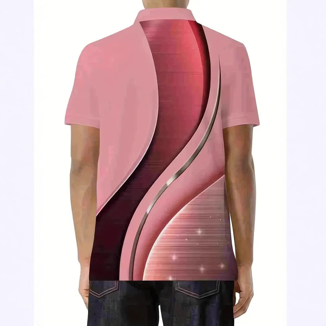 Ropa de hombre europea y americana AliExpress hombres de negocios transfronterizos sueltos de manga corta cremallera camisa POLO tecnología geométrica impresión 3D