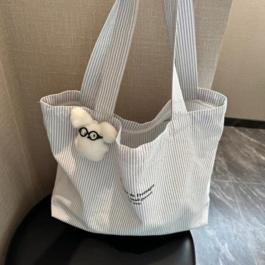 New Casual Striped Lazy Simple Large Capacity 2024 Commuter Canvas Bag Versatile Shoulder Tote