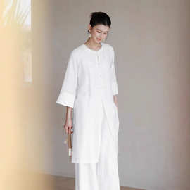 『欣幸』3件套初蝉衣新中式国 宽松薄款禅意茶服气质盘扣套装