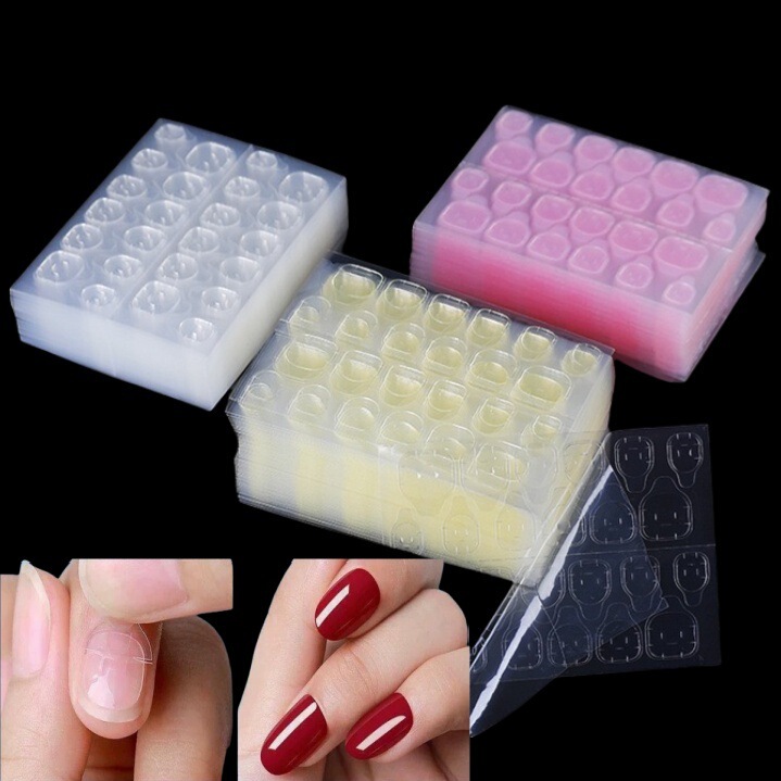 240 Pieces/12 Sizes of Nail Pieces, Transparent Jelly Glue, Ultra-Thin Waterproof, High Viscosity Double-Sided Adhesive, Long-Lasting and Removable