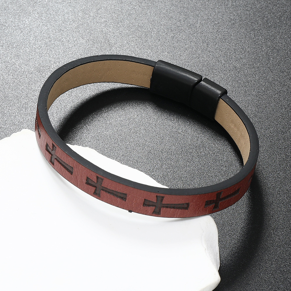 Vintage Style Cross Pu Leather Unisex Bangle display picture 11