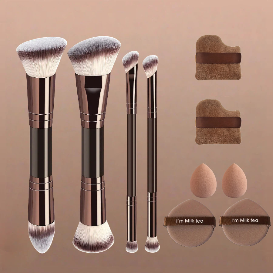 Juego de Brochas de Maquillaje de Doble Cabezal Plástico PS Maquillaje Facial para Maquillaje