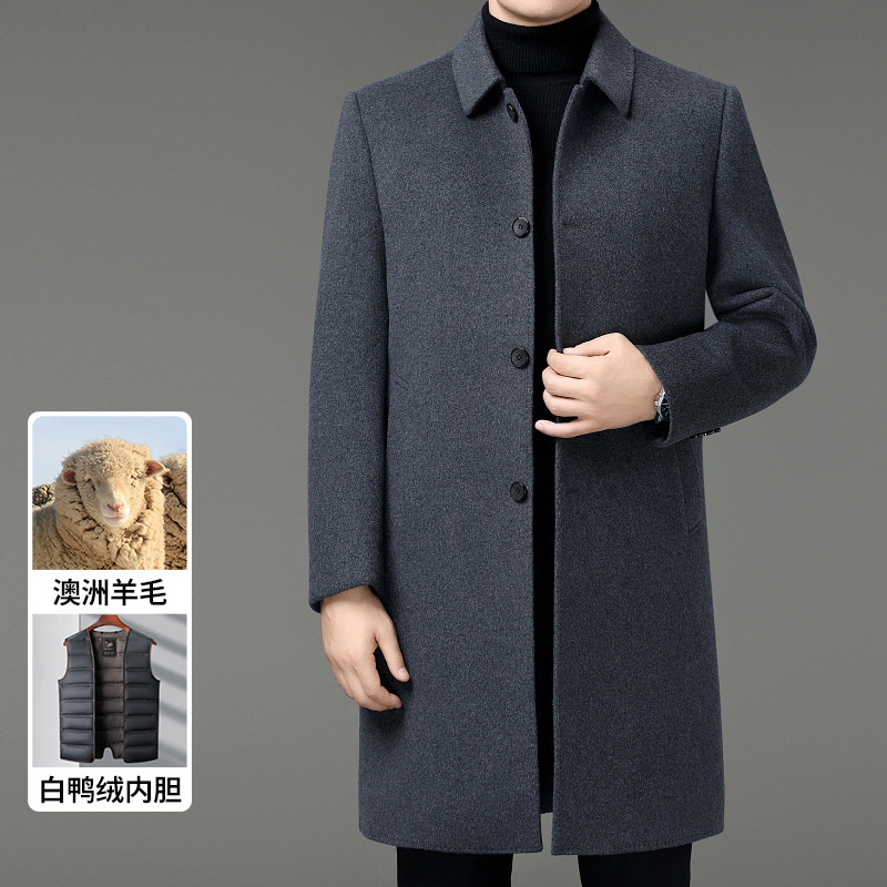 中长款双面羊绒大衣专柜正品商务男士加厚羽绒内胆中年羊毛呢外套