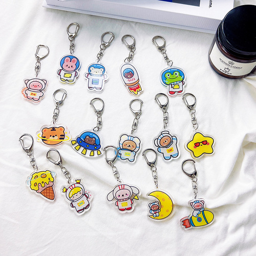 Cartoon astronaut double-sided transparent acrylic keychain pendant cute astronaut keychain small gift pendant