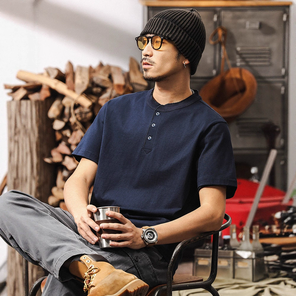 Мужская поло-футболка в американском ретро стиле, короткий рукав, летняя, модная, плотная (250 г), свободного кроя, повседневная