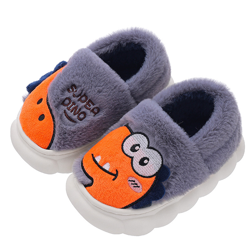 Zapatillas de algodón para niños de invierno caliente con pelusa antideslizante para mujeres dinosaurios niños padres niños niños pequeños bolsas de tacones de algodón para niños