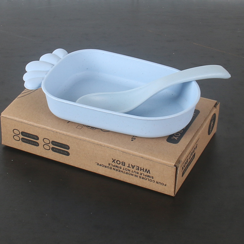 Plato Infantil con Cuchara de Paja de Trigo Resistente a Caídas para Niños y Estudiantes