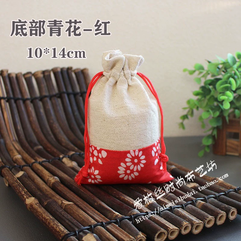Cloth bag, Chinese style, drawstring, cotton and linen, for luck
