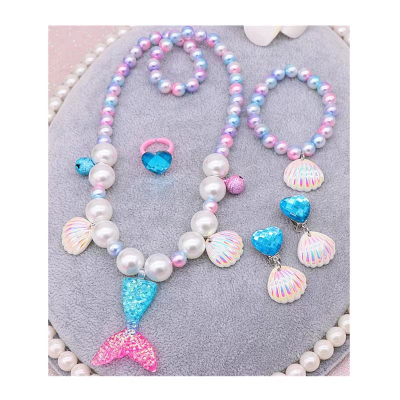 Collar de princesa sirena para niños Pulsera de perlas de concha Varita mágica para niños Accesorios de hadas para niños Traje de rol