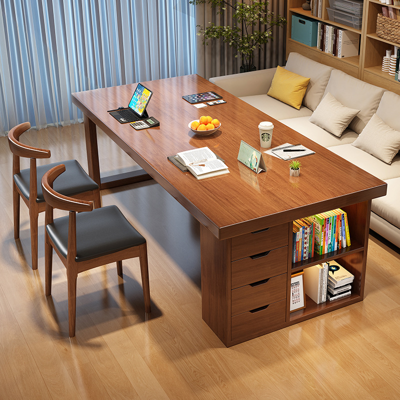 Solid Wood Large Board Table for Living Room, Home Office Desk, Simple Study Desk, Rectangular Desk and Dining Table Integrated