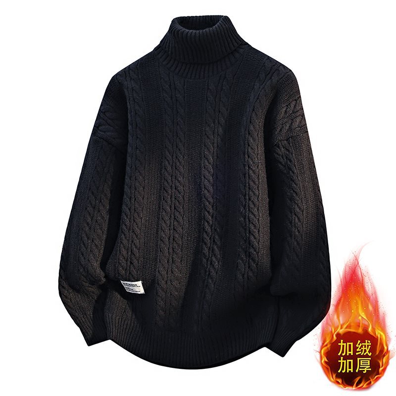 Men's high-neck cable knit sweater, thickened knitwear, trendy inner layer, men's warm top for autumn and winter.