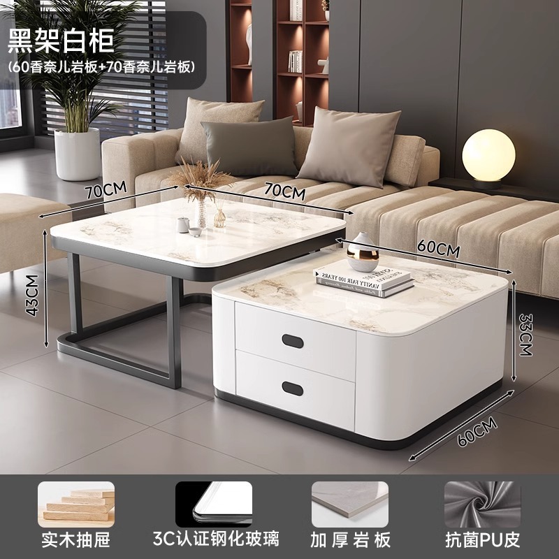 Mesa de té de roca sala de estar de alquiler familiar pequeña casa de lujo simple cuadrado moderno cuadrado de vidrio