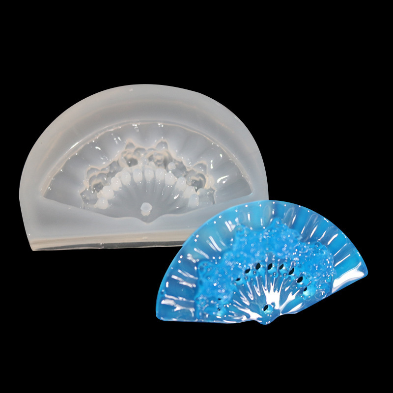 Espejo epoxi ventilador de silicona molde DIY en forma de abanico flor colgante de jade accesorios de la joyería