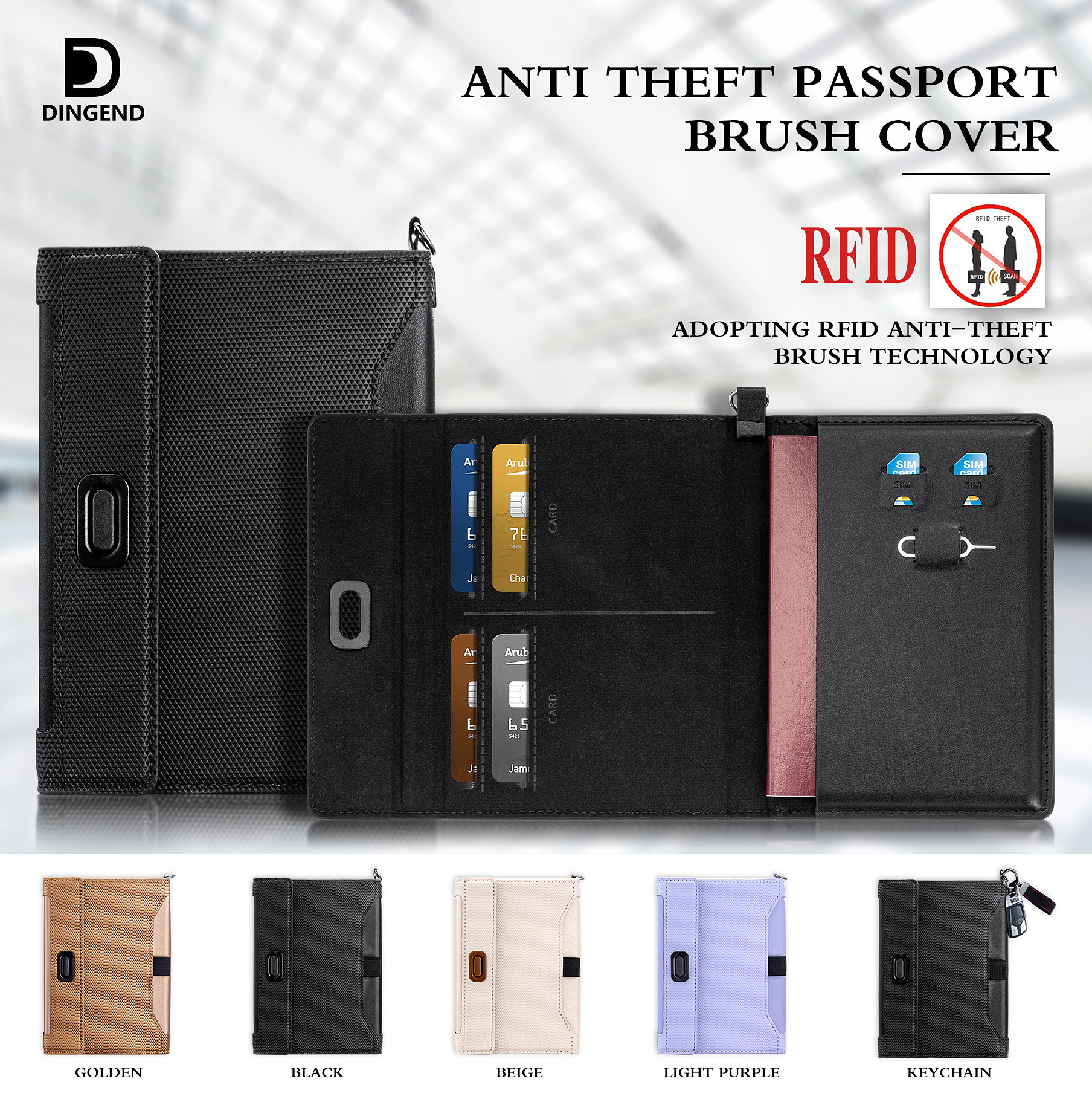 Pasaport çantası, belge kartı tutucusu, RFID hırsızlık önleyici fırça, çok fonksiyonlu pasaport tutucusu, yurtdışı seyahat bileti tutucusu, anti-manyetik pasaport tutucusu
