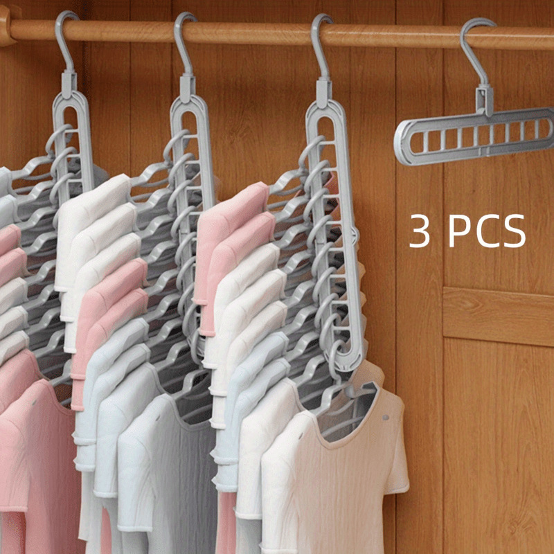 3 Pack Heavy Duty Foldable Plastic Hanger Set 9 Hole Space