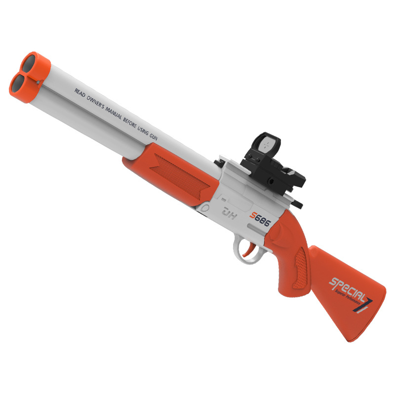 El spray de doble tubo para niños S686 puede disparar escopetas, niño come pollo, modelo de pistola de juguete, rifle de batalla al aire libre