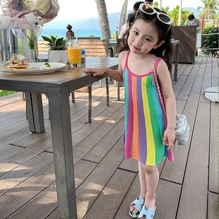 Girls Nightgown Ice Silk Summer Sleeveless Skirt Kidsren Ice Silk Thin Pajamas Baby Girl Suspender Skirt Home Clothes