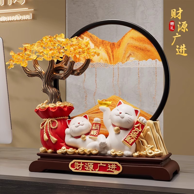 新しい家のリビングルームの装飾品、金のなる木、流砂絵画、猫の引っ越し、新築祝い、開店祝いのギフト|undefined