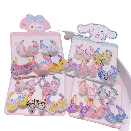 Cartoon set of 5 pairs of small hair ties, children's hair accessories, acrylic baby hair-free rubber bands, cute Kuromi headwear