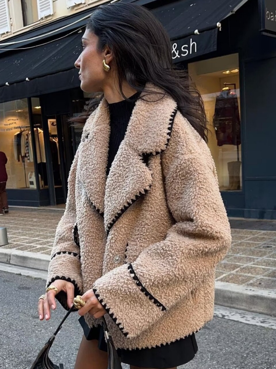 Women's 2024 new style casual granular fleece slim fit lamb wool coat B62905_voghion.com