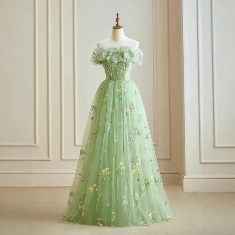Aliexpress Off-The-Shoulder Tube Top Dress with Embroidery Design Evening Gown Forest Style Student Coming-Of-Age Ceremony Forest Style Prom Dress Aliexpress Off-The-Shoulder Tube Top Dress with Embroidery Design Evening Gown Forest Style Student Coming-Of-Age Ceremony Forest Style Prom Dress
