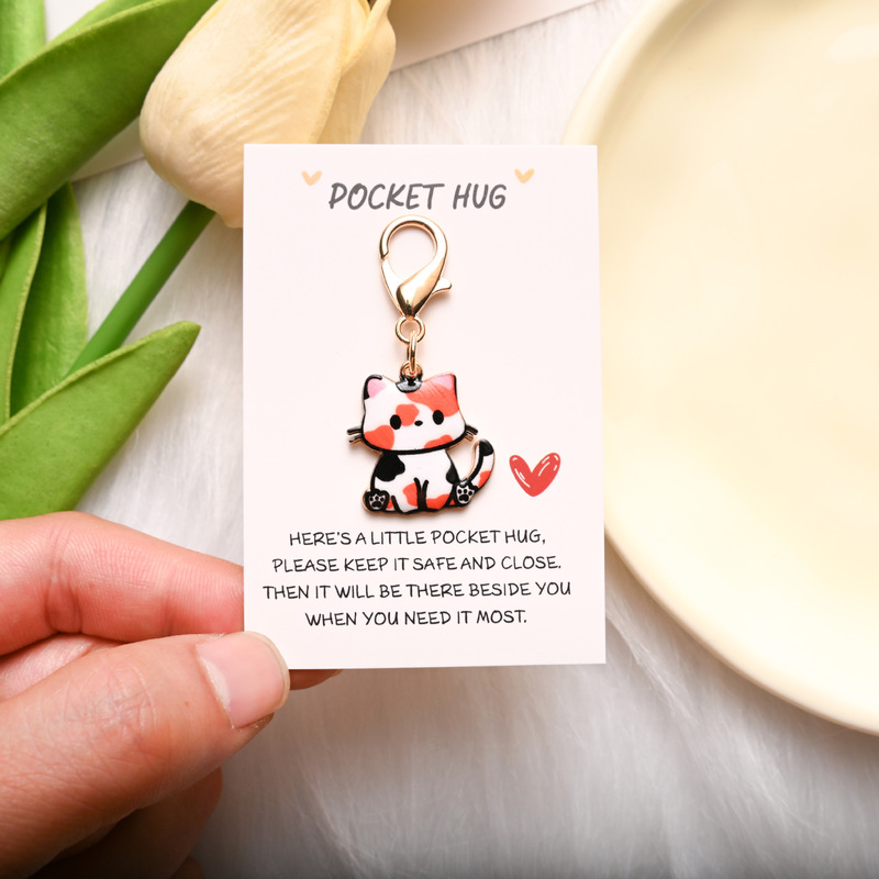 国境を越えたホットセール POCKET HUG 英語インスピレーションカード かわいい漫画の猫キーホルダー バッグペンダント|undefined