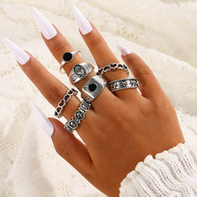 跨境男女潮流合金戒指黑桃A戒指环简约ins风酷帅男士几何形状现货