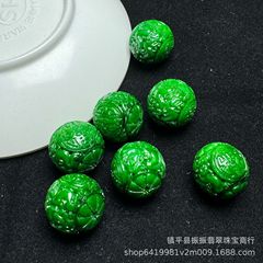 翡翠乾青龍珠16mm回紋珠散珠卸売りdiy彫刻花福字ブレスレットネックレス古風耳打ち