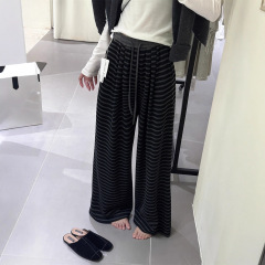慵懒条纹休闲阔腿裤女2025秋季新款设计感宽松高腰垂感直筒裤