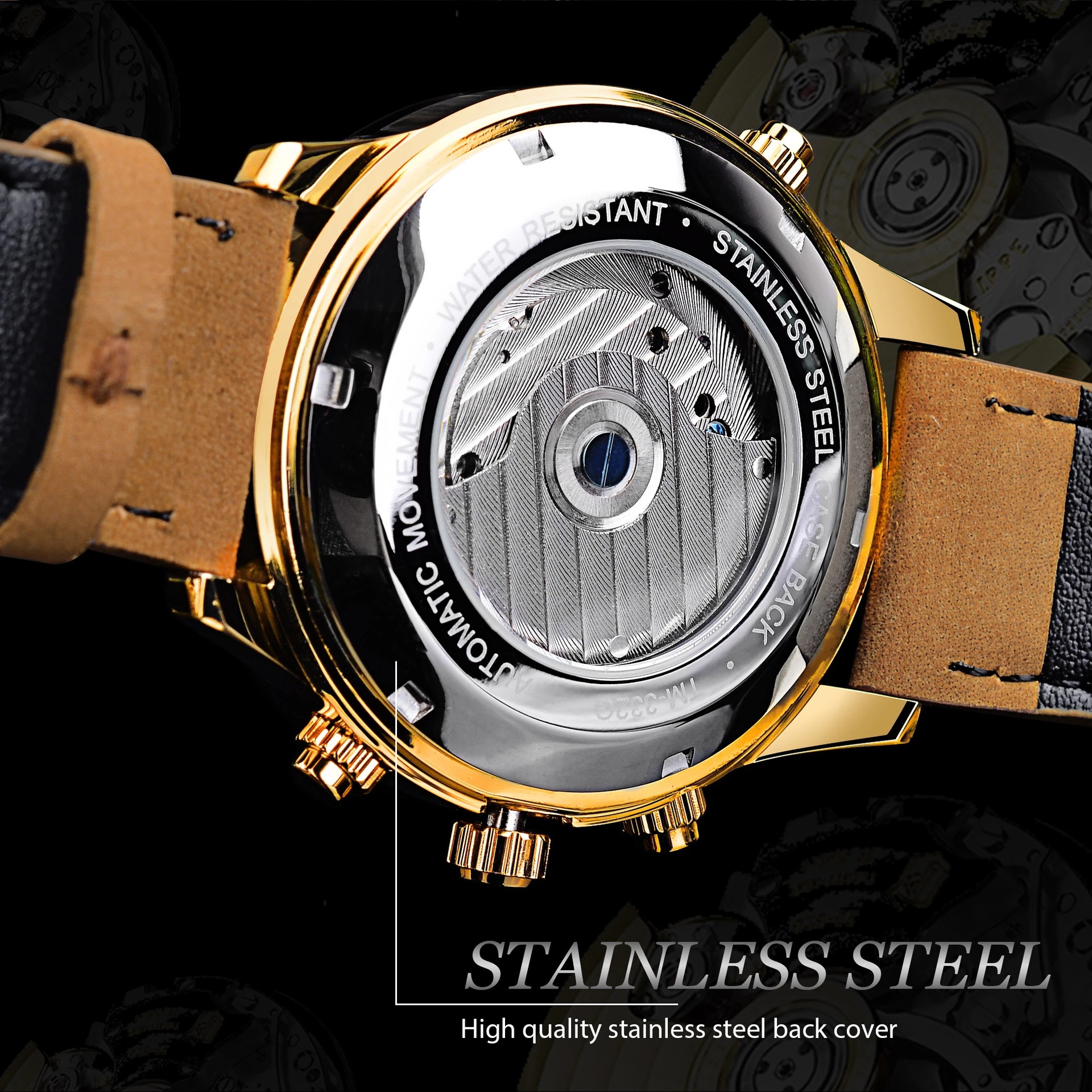 Forsining Brown Belt Multifunctional Automatic Mechanical Watch Waterproof Men's Tourbillon Watch Belt Month_voghion.com