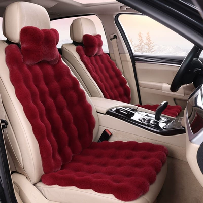 Seat cushion, seat cover: Cover for Winter - burgundy-1-single-seat-1-backrest-1-neck-pillow-bubble-plush