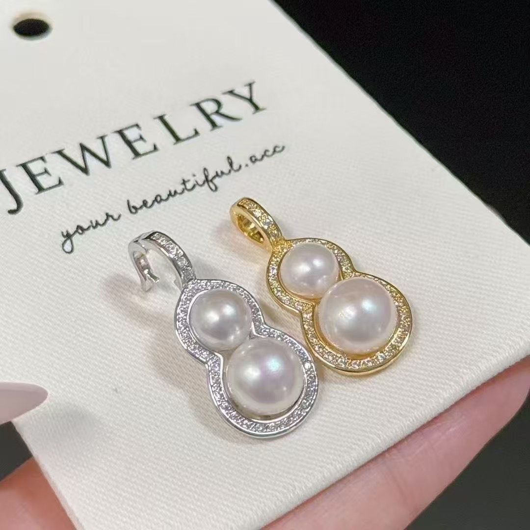 2025 New Year's Natural Real Pearl Pendant Buckle Gourd Necklace Pendant Gold Plated Pendant Removable Open